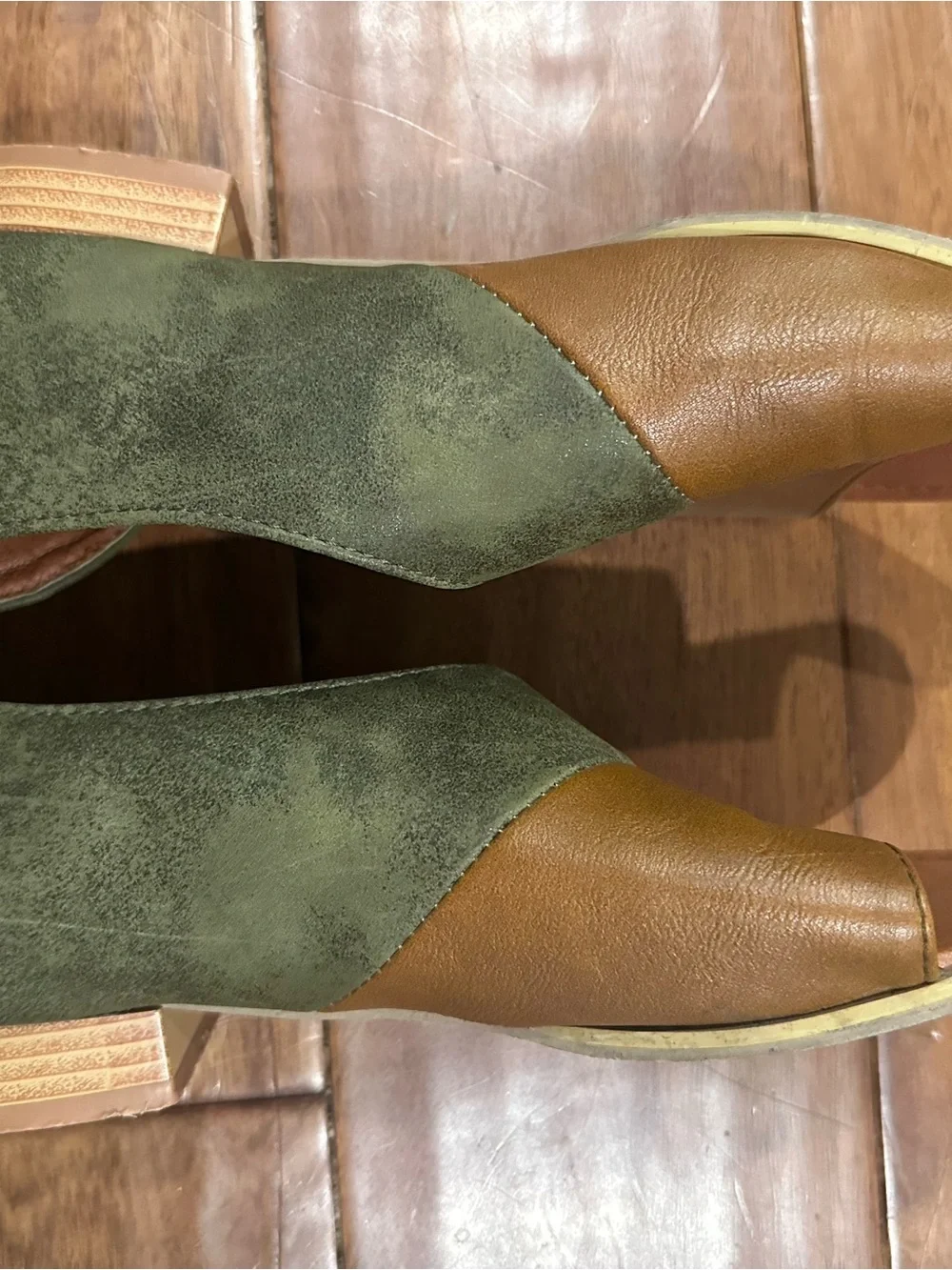 Women's Olive Green and Tan Slide Sandals